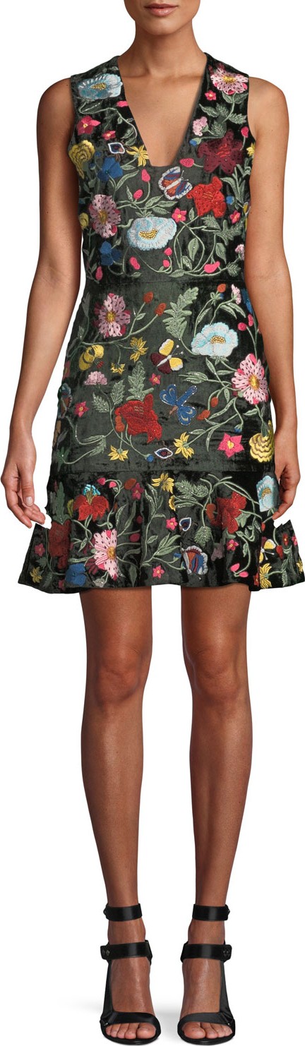 Alice + Olivia Peyton Embellished Square Neck Dress