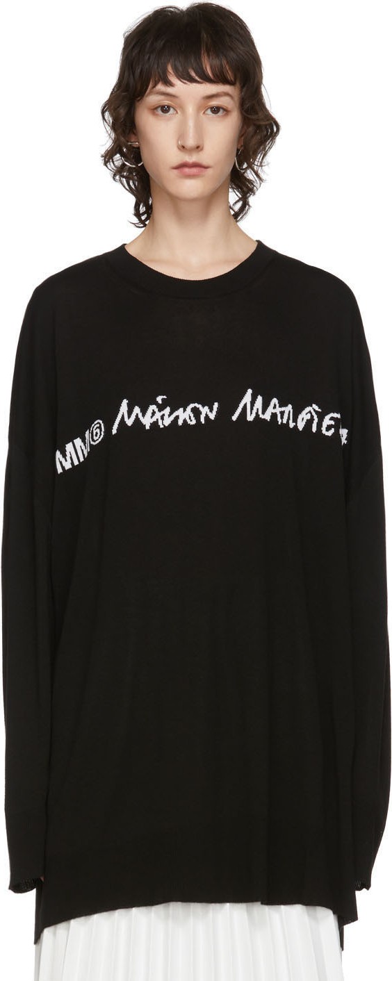 MM6 Maison Margiela Black Oversized Logo Long Sleeve T-Shirt