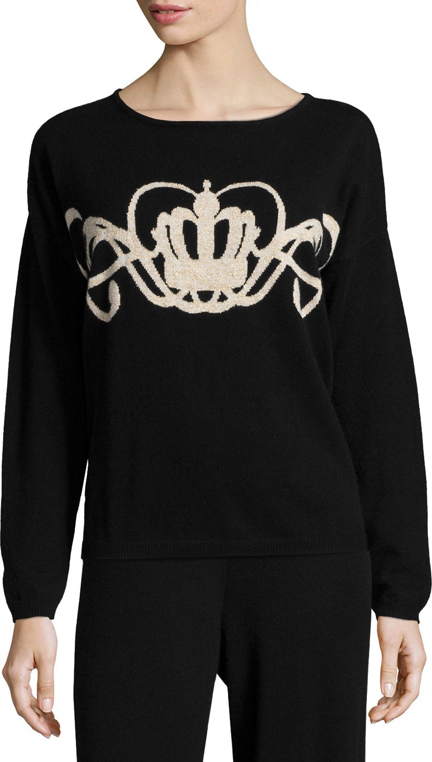 Joan Vass Crown Intarsia Wool-Cashmere Sweater