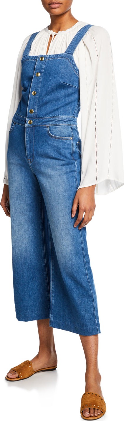 FRAME DENIM Claire Cropped Wide-Leg Denim Jumpsuit