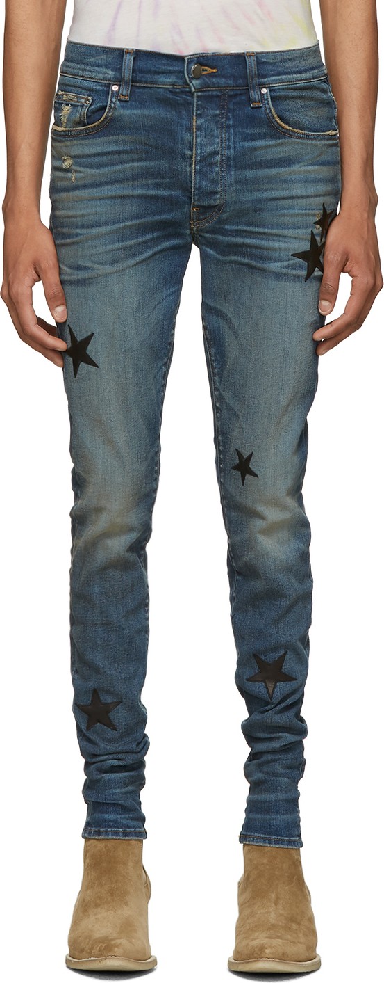 Amiri Indigo Stack Leather Stars Jeans