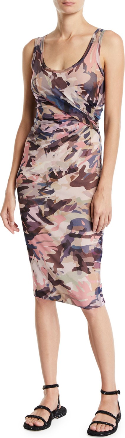 Fuzzi Camouflage Scoop-Neck Fitted Tank Dress