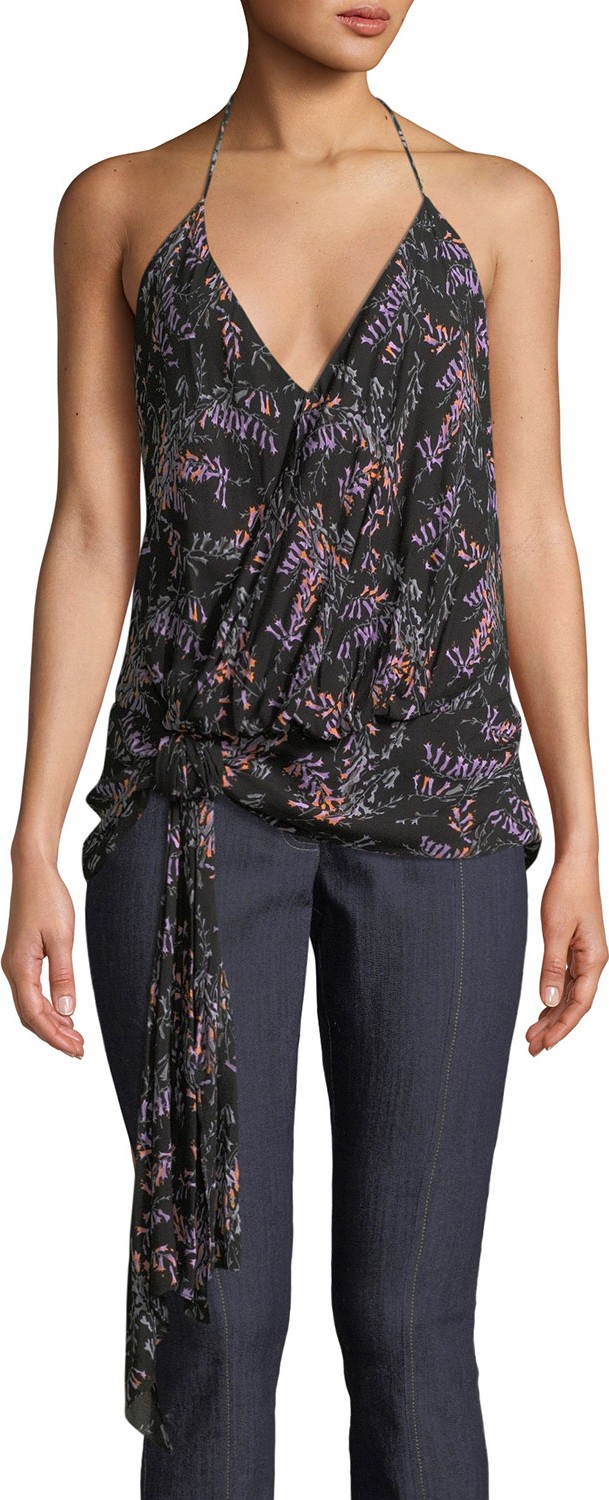 Cinq A Sept Kimya Tie-Front Floral Halter Top