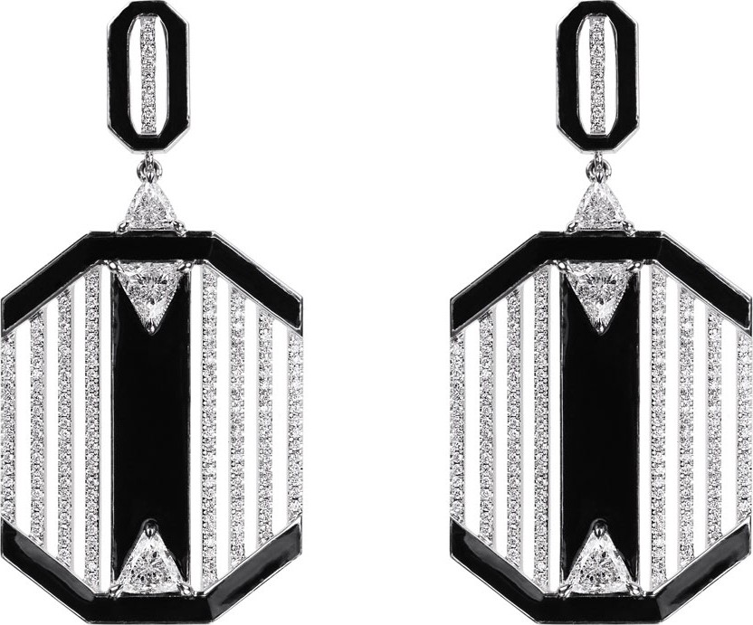 Nikos Koulis 18k White Gold Oui Diamond & Black Enamel Dangle Earrings Nikos Koulis 18k White Gold Oui Diamond & Black Enamel Dangle Earrings