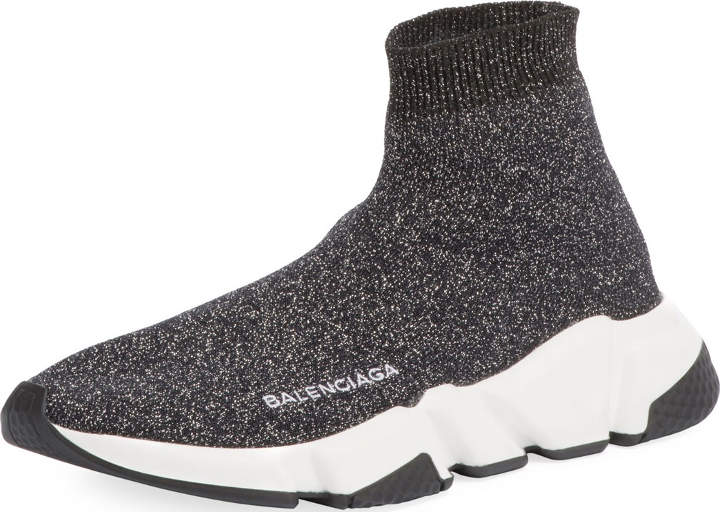 Balenciaga Metallic Knit High-Top Sock Sneakers