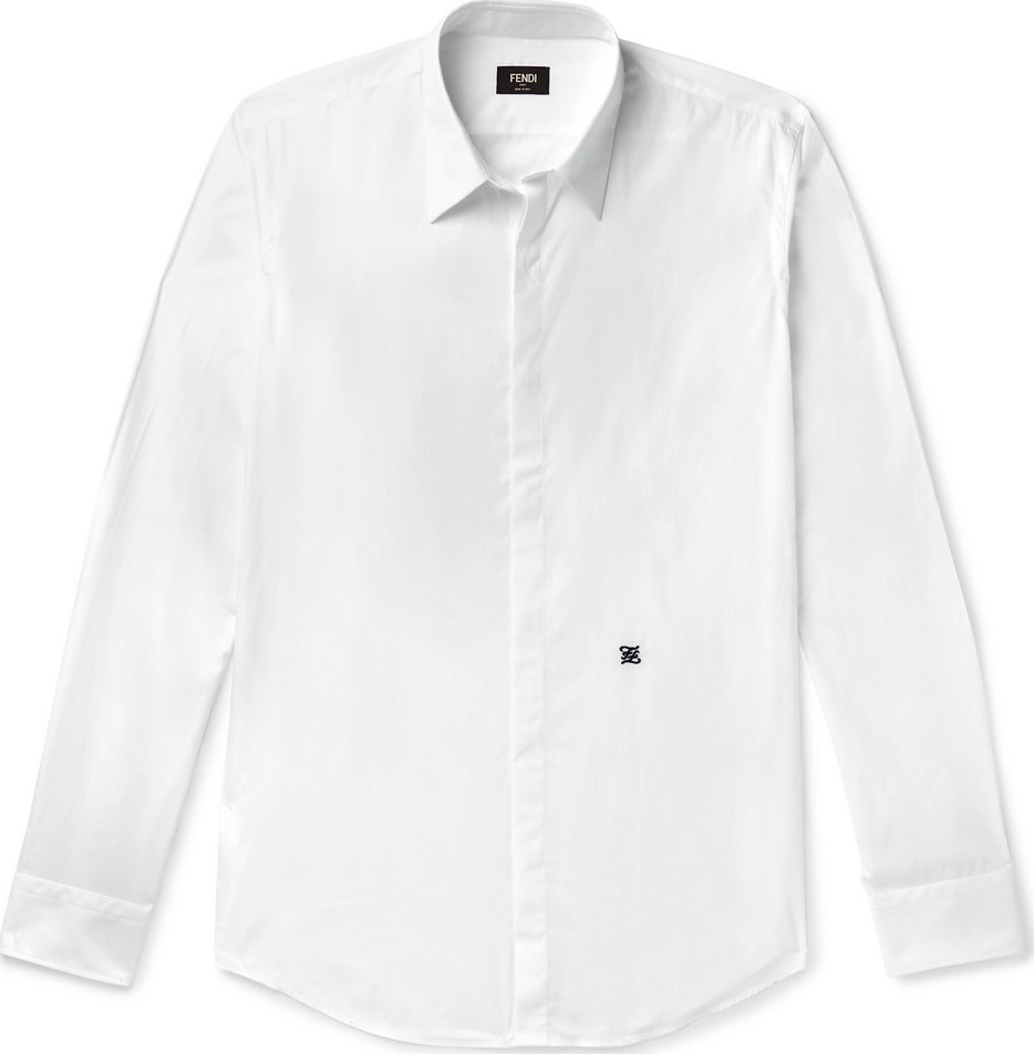 Fendi Slim-Fit Logo-Embroidered Cotton-Poplin Shirt