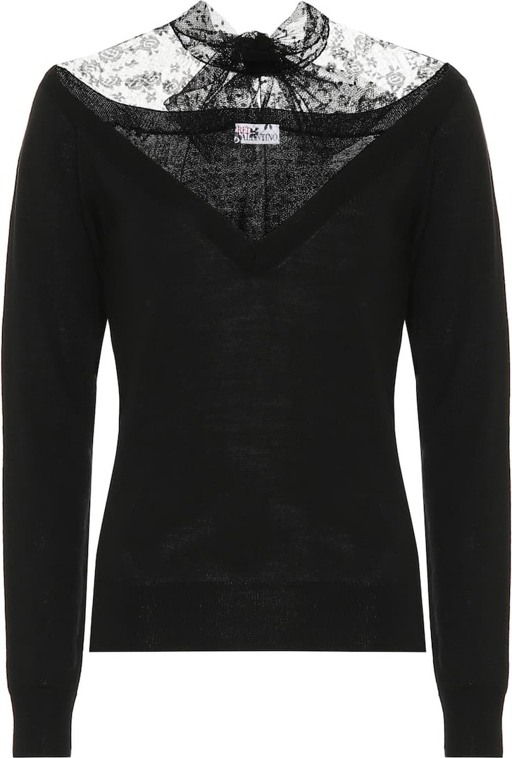 RED Valentino Lace-trimmed wool sweater
