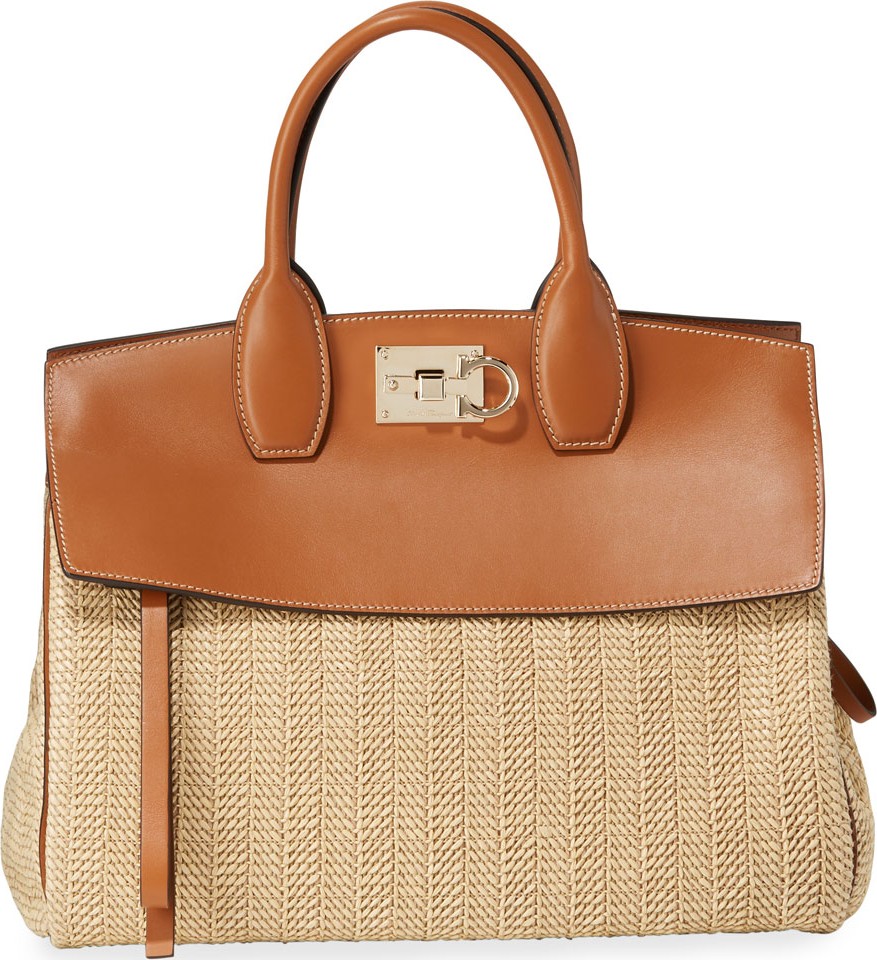 Salvatore Ferragamo The Studio Medium Leather/Raffia Satchel Bag