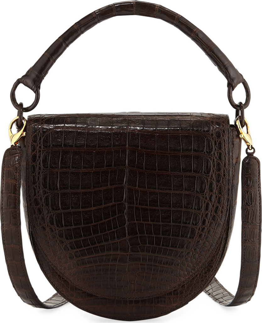 Nancy Gonzalez Teddi Croc Semicircle Crossbody Saddle Bag