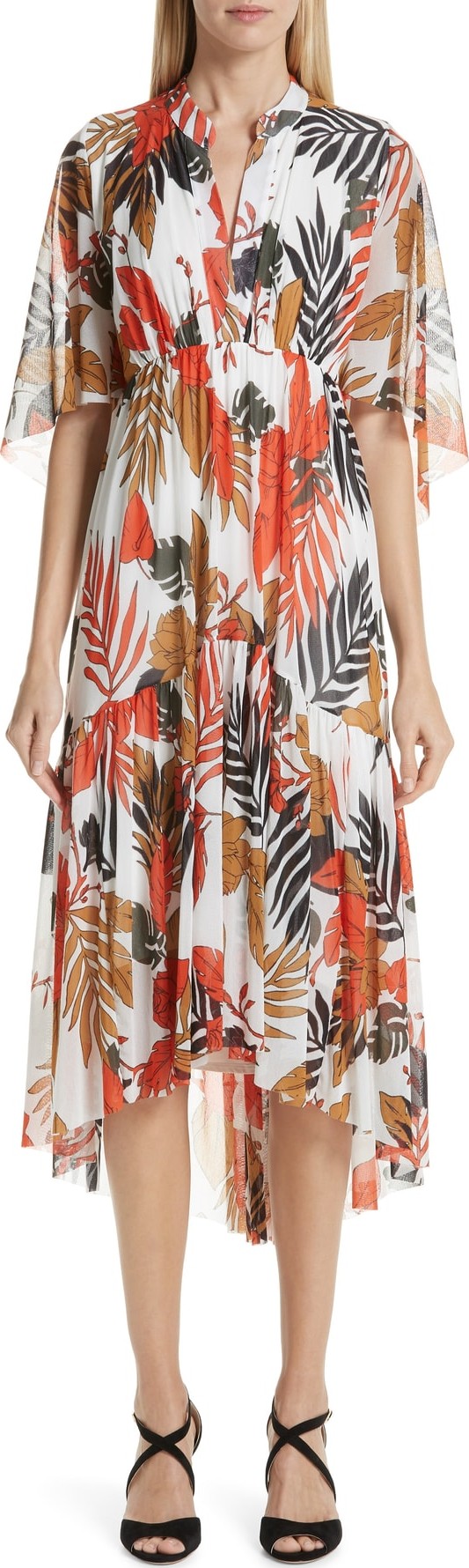 Fuzzi Palm Print High/Low Hem Dress