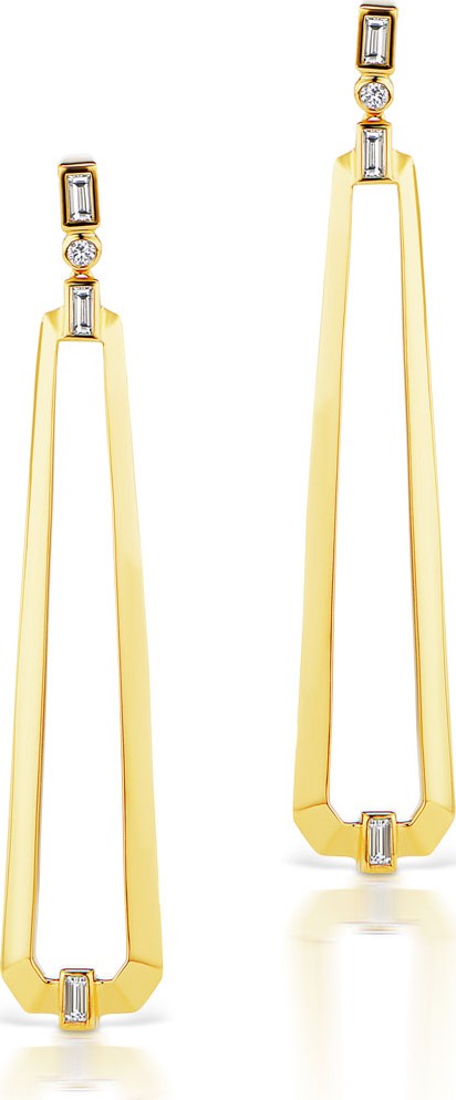 Maria Canale 18K Gold Trapezoid Drop Earrings w/ Mixed Diamonds