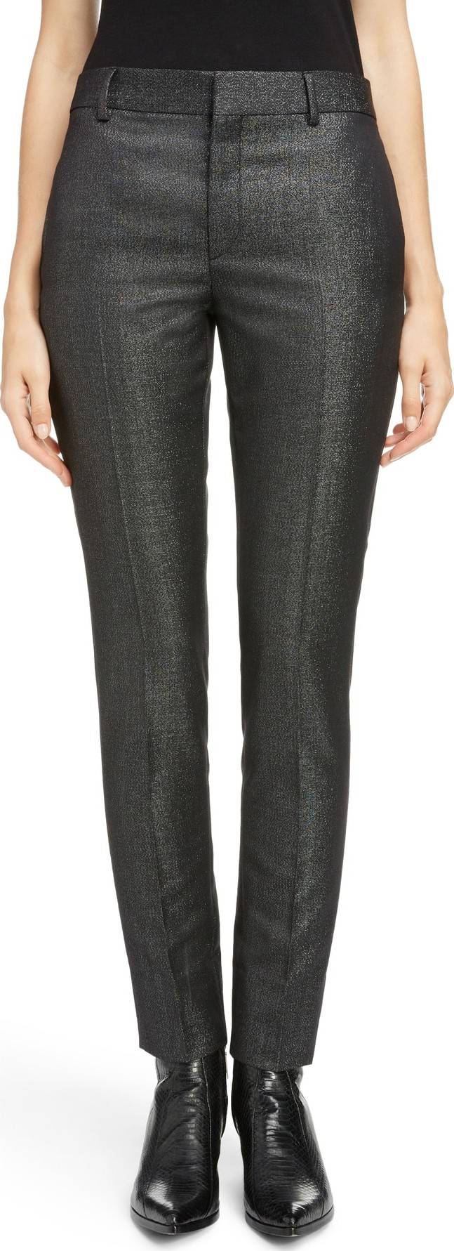 Saint Laurent Metallic Stretch Wool Slim Pants