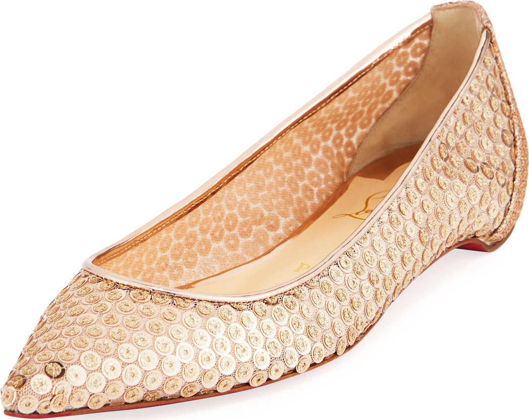 Christian Louboutin Lace Sequined Red Sole Ballet Flats