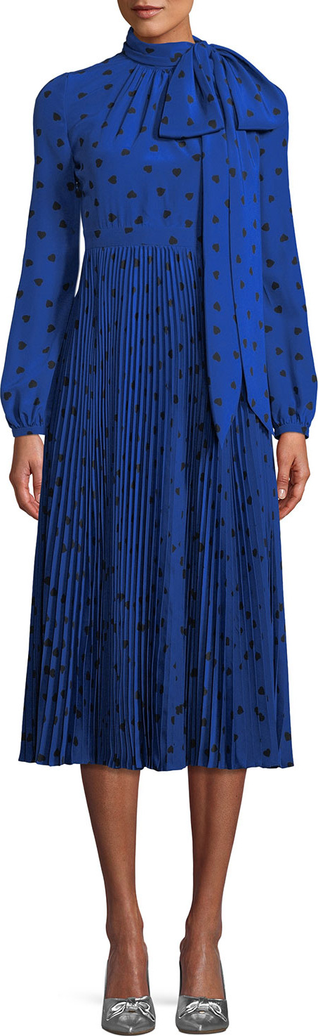 Valentino Long-Sleeve Heart-Print Dress w/ Bow
