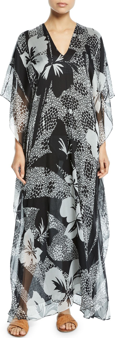 Marie France Van Damme Boubou Floral-Print Chiffon Coverup Dress