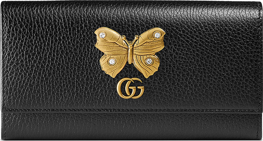 Gucci Linea Farfalla Leather Continental Wallet with Butterfly