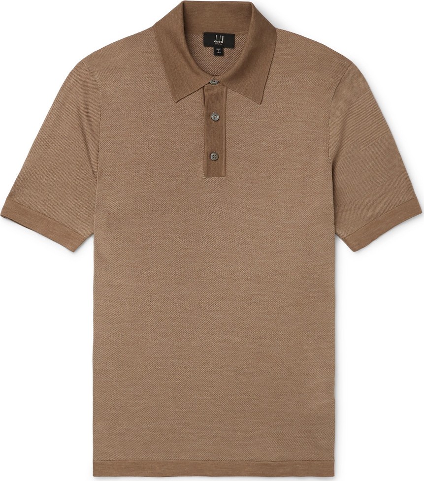 Dunhill Herringbone-Knit Mulberry Silk Polo Shirt
