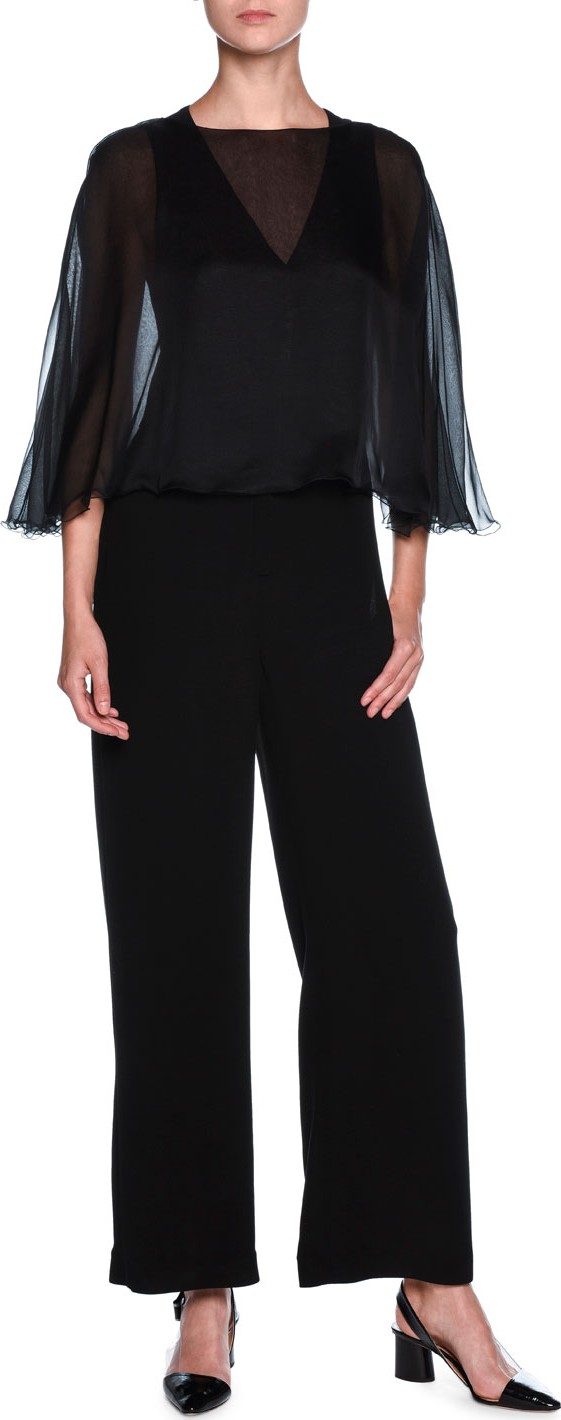 Giorgio Armani Chiffon-Cape Sleeveless Jumpsuit, Black