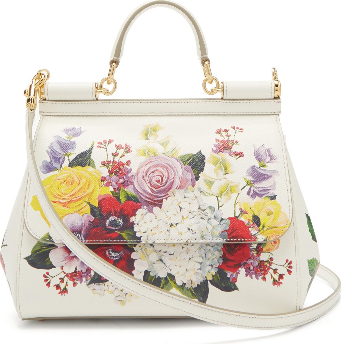 Dolce & Gabbana Sicily medium floral-print dauphine-leather bag