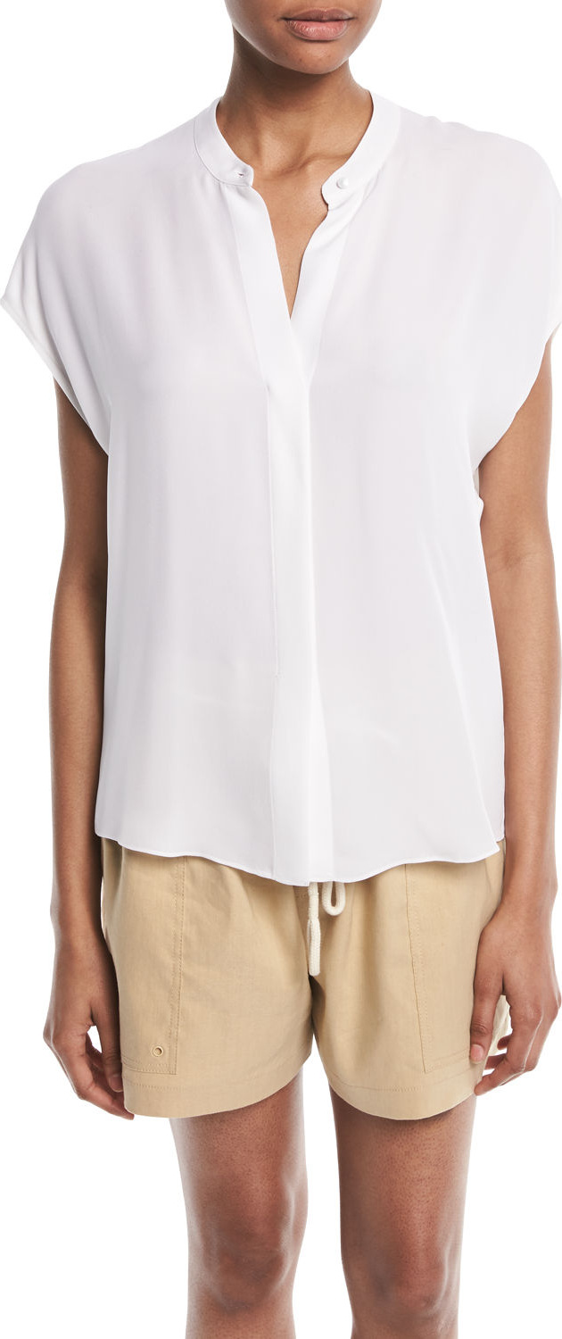 Vince Silk Split-Back Short-Sleeve Popover Top