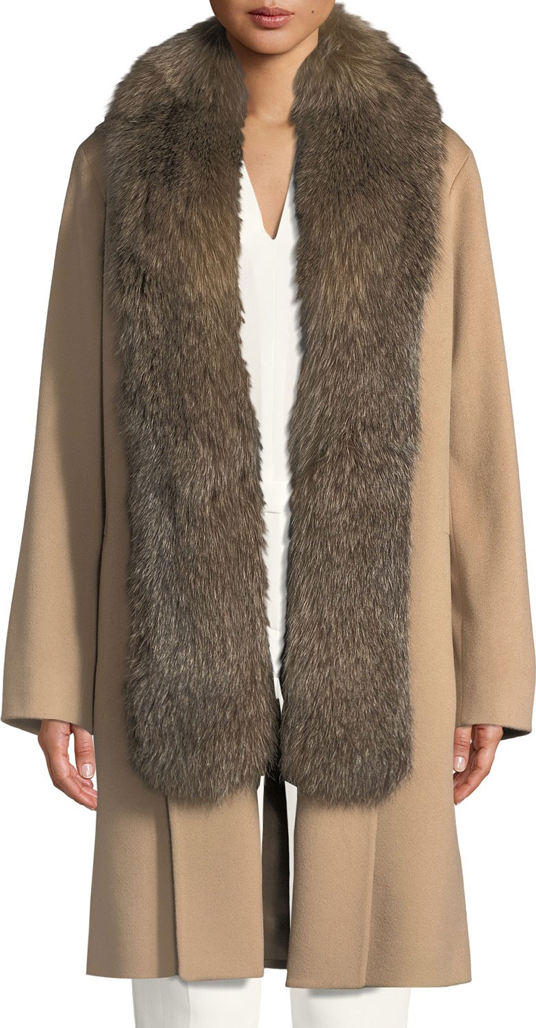 Fleurette Wool Clutch Coat w/ Fox Fur Tuxedo