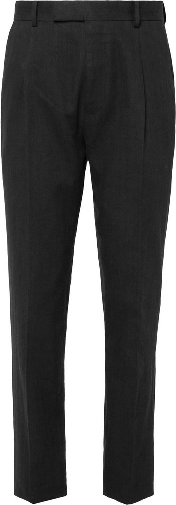 Wacko Maria Black Tapered Pleated Herringbone Linen Suit Trousers
