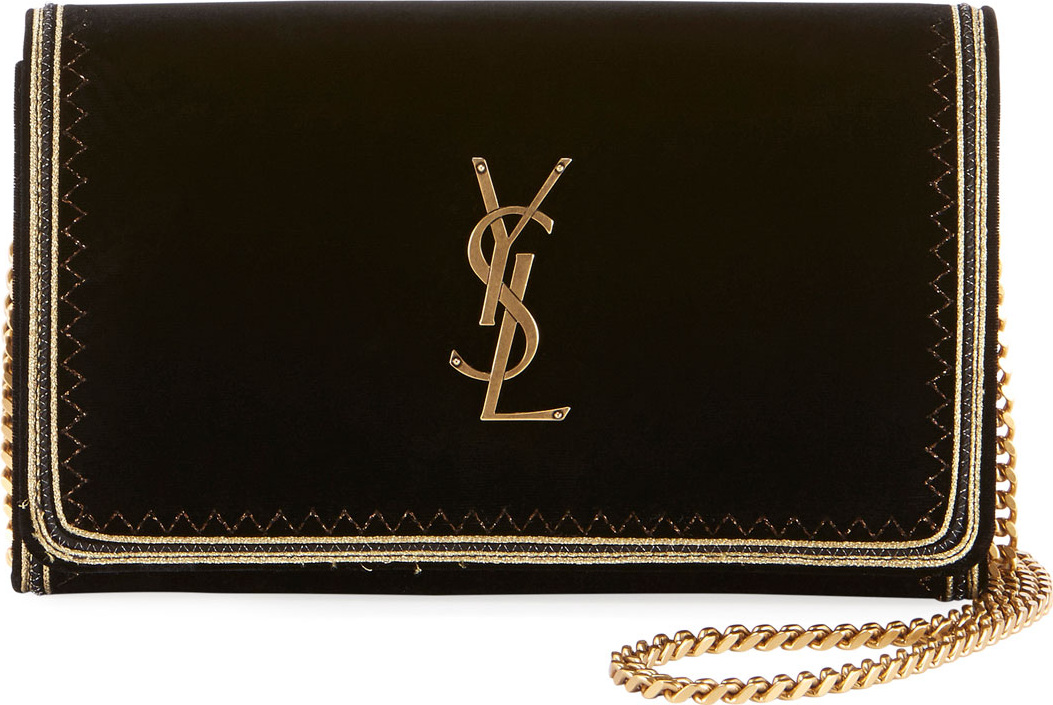 Saint Laurent Monogram YSL Flap Velvet Wallet on a Chain