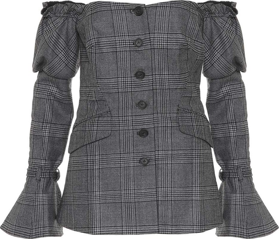Jonathan Simkhai Plaid wool off-the-shoulder blazer