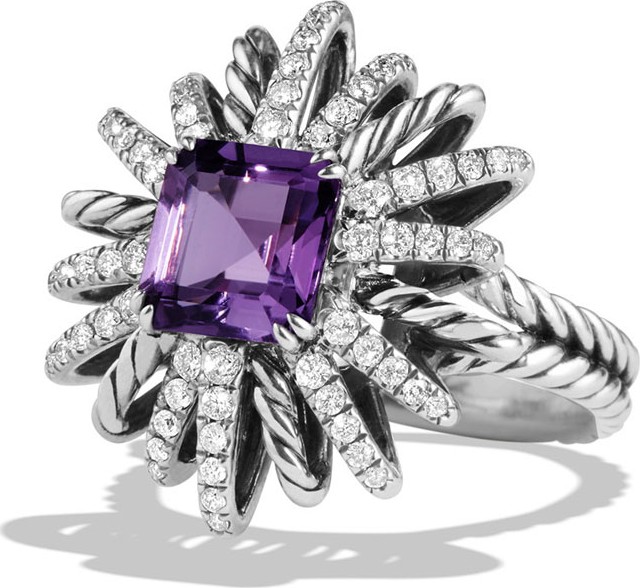 David Yurman 23mm Diamond & Amethyst Starburst Ring