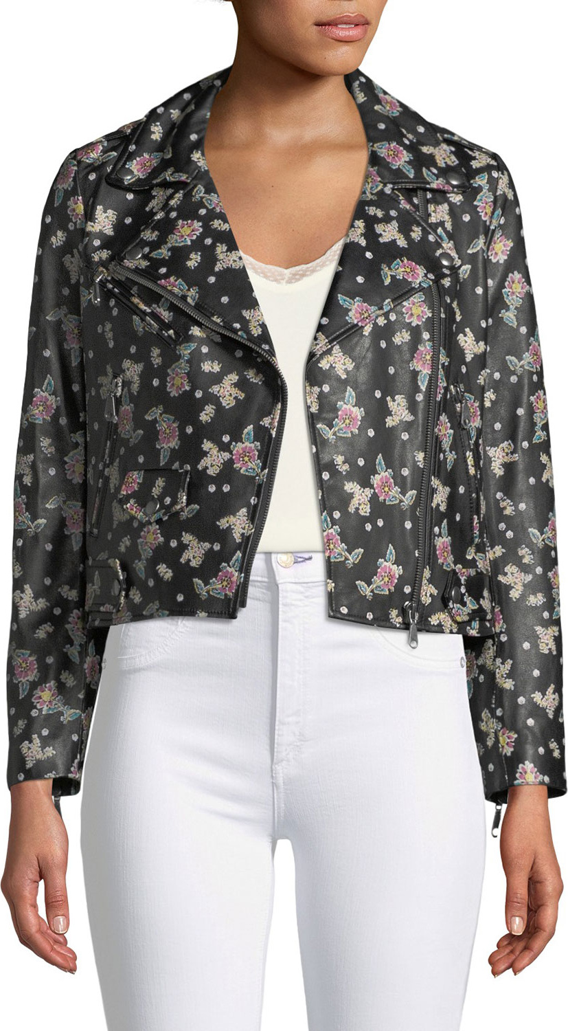 Rebecca Minkoff Wes Zip-Front Printed Leather Moto Jacket