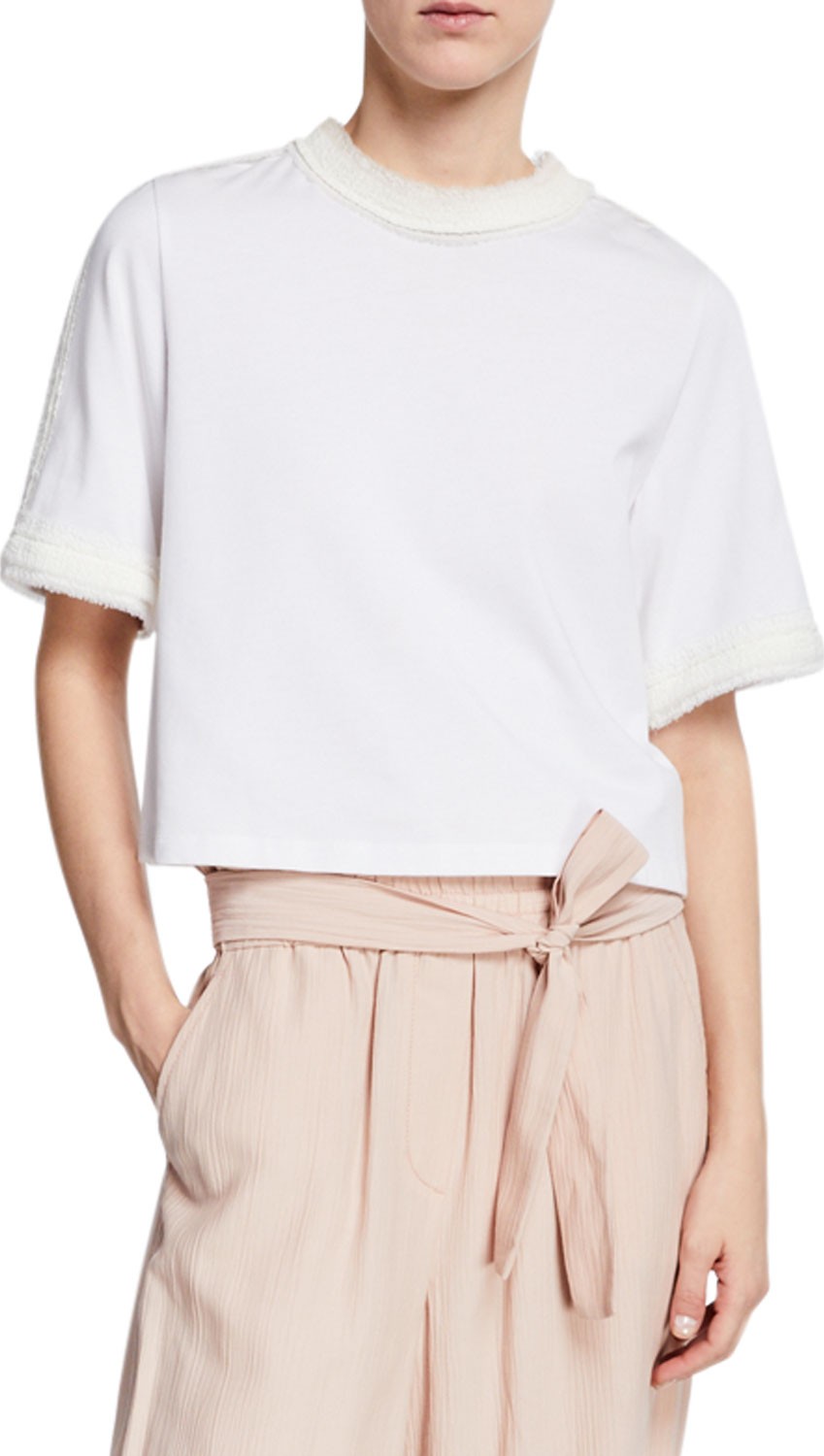 3.1 Phillip Lim Cropped Crewneck Tee w/ Fuzzy Trim