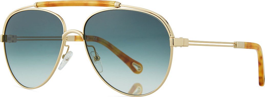 Chloe Jackie Aviator Sunglasses w/ Ornamental Brow Bar