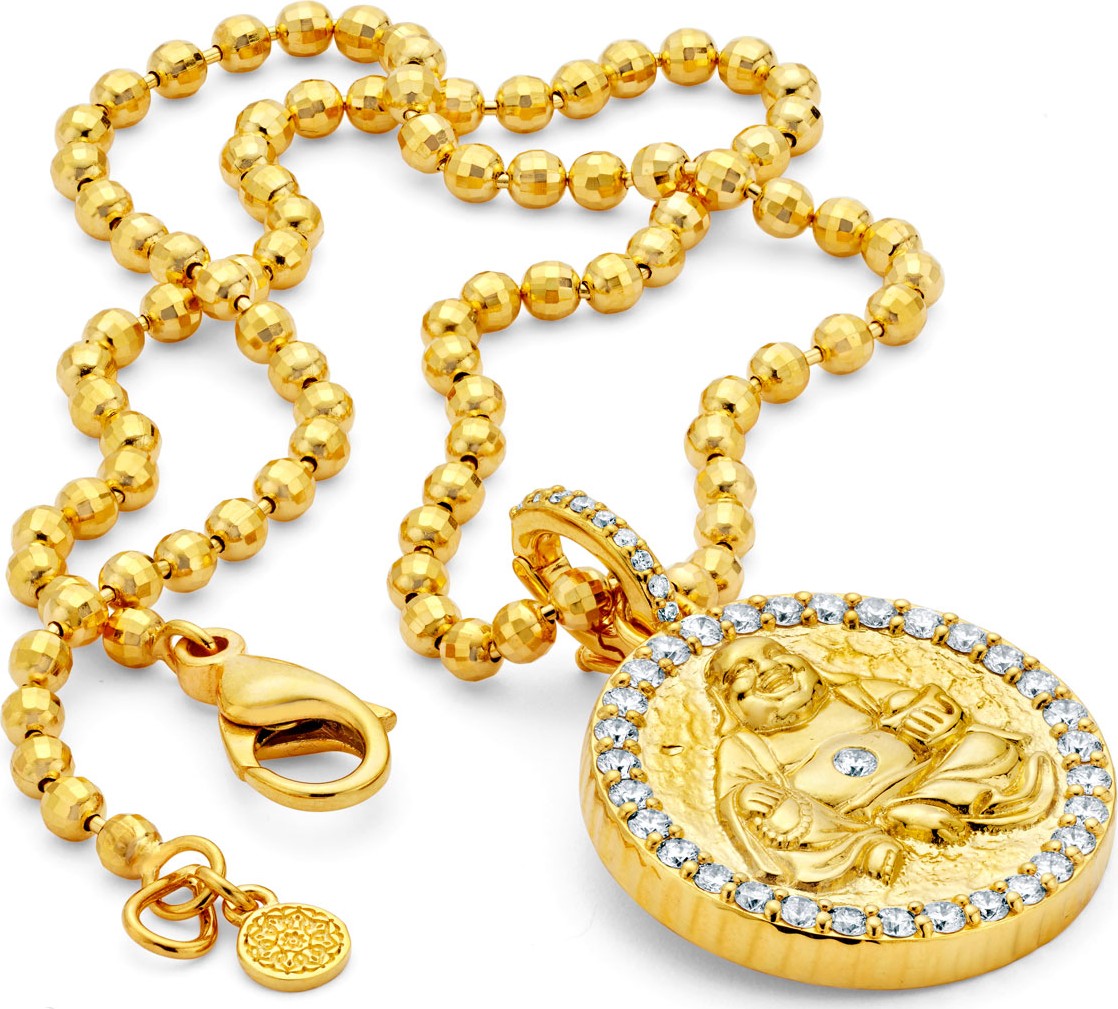 Buddha Mama 20k Gold Buddha Coin Pendant w/ Diamonds