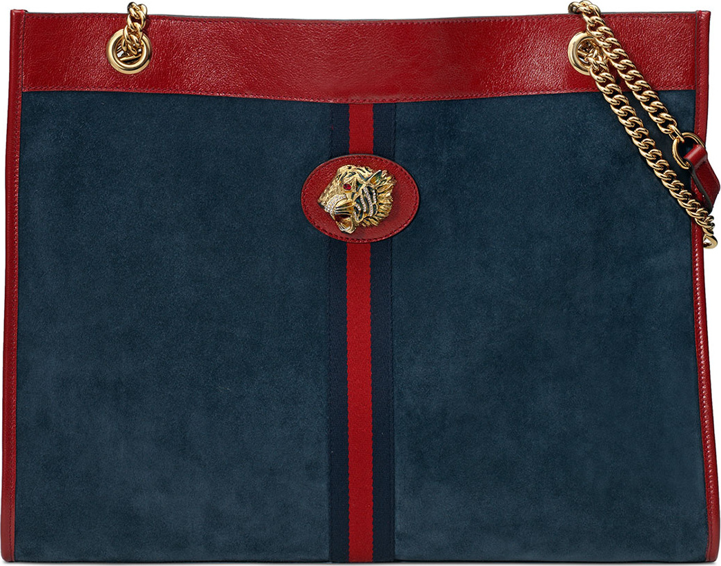 Gucci Linea Tiger Large Suede Shoulder Tote Bag