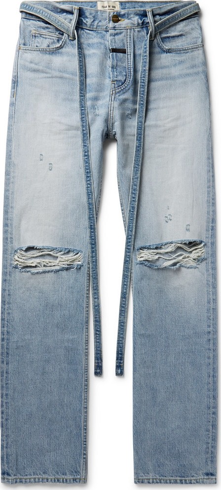 Fear of God Relaxed-Fit Belted Distressed Selvedge Denim Jeans