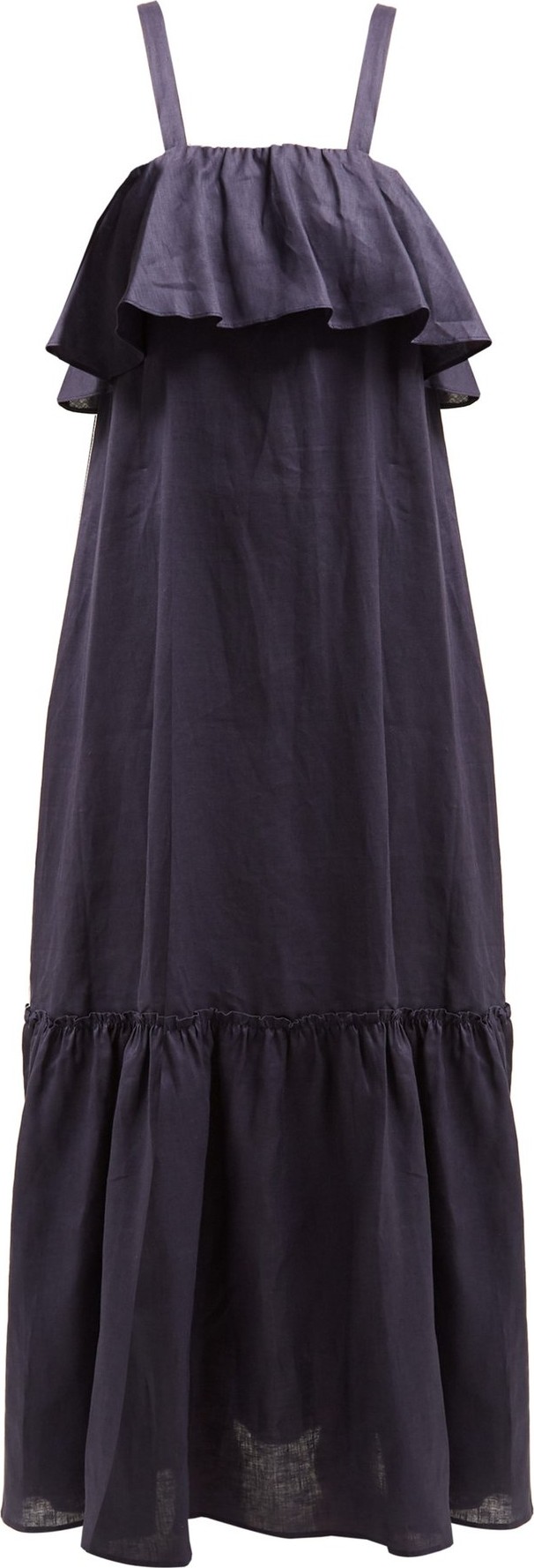 Pour Les Femmes Ruffled linen maxi dress