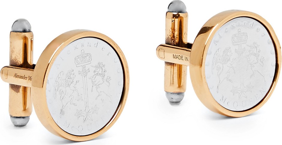 Alexander McQueen Logo-Engraved Silver and Gold-Tone Cufflinks