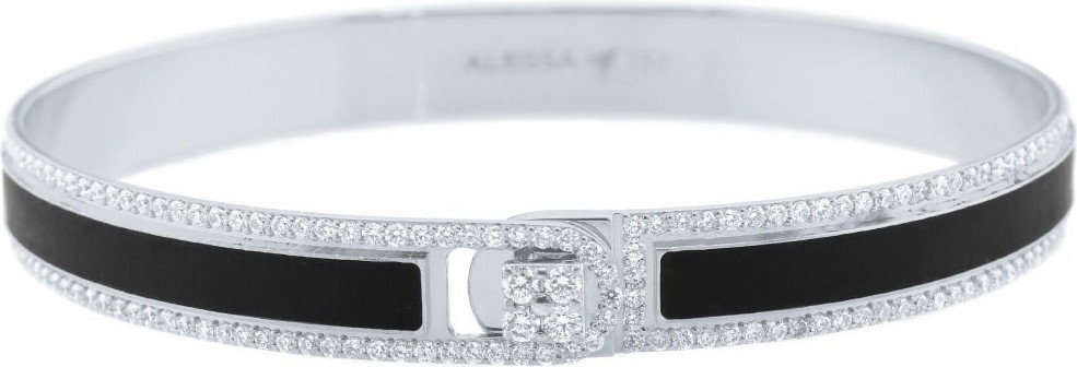 Alessa Jewelry Spectrum Painted 18k White Gold Bangle w/ Diamonds, Black, Size 18