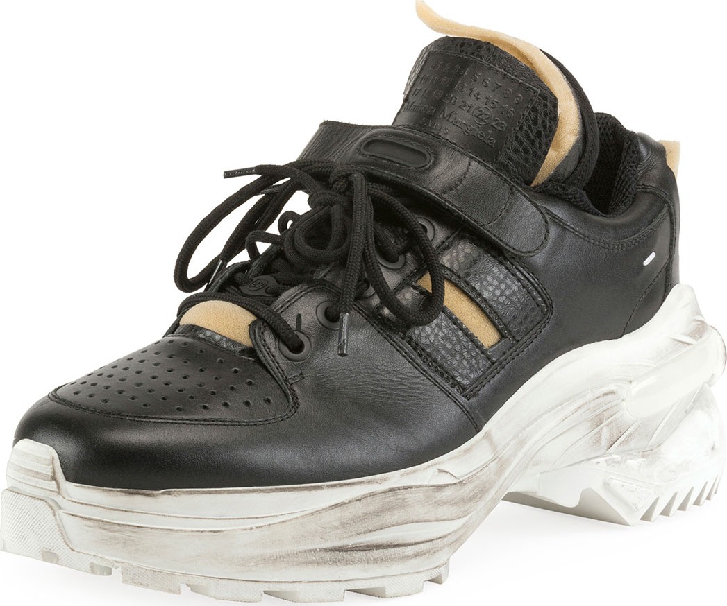 Maison Margiela Men's Artisanal Leather Trainer Sneakers with Dirty Treatment Maison Margiela Men's Artisanal Leather Trainer Sneakers with Dirty Treatment