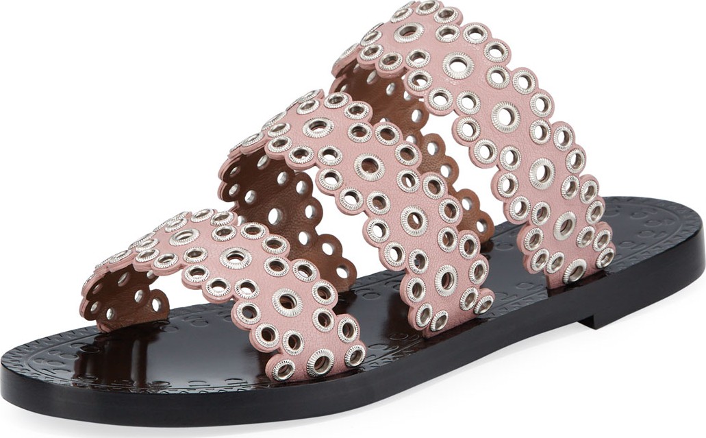Alaïa Grommet Studded Leather Slide Sandals