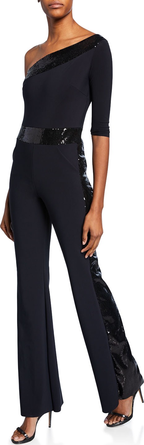La Petite Robe di Chiara Boni Unimarge One-Shoulder Flared-Leg Jumpsuit