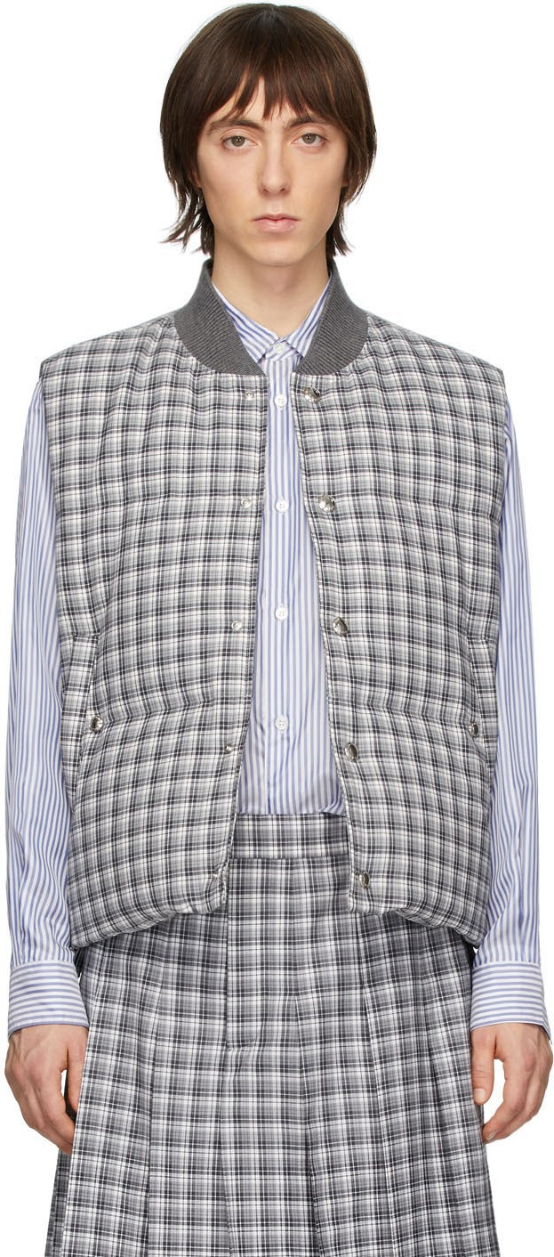 Thom Browne Grey Down Buffalo Check Vest