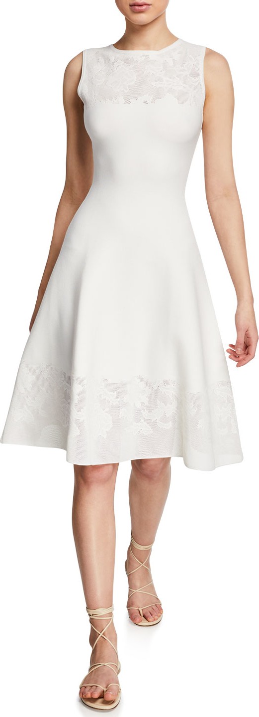 MILLY Floral Mesh Sleeveless Fit-and-Flare Dress