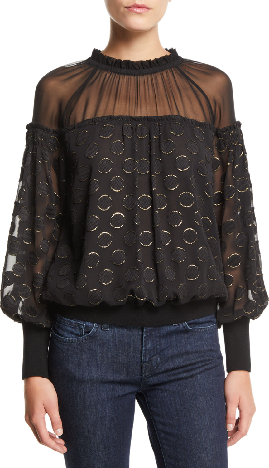 Ramy Brook Evelina Dot Applique Blouson Top Ramy Brook Evelina Dot Applique Blouson Top