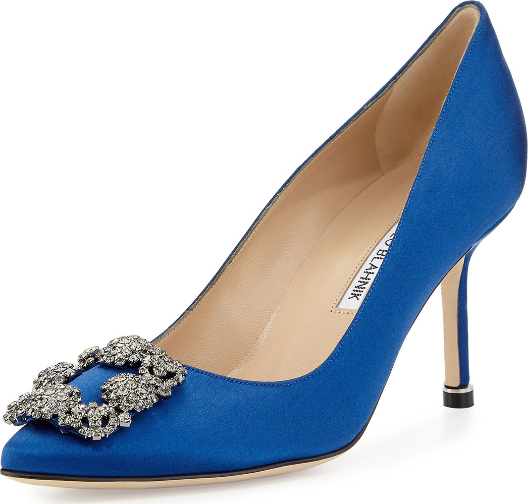 Manolo Blahnik Hangisi Crystal-Buckle Satin 70mm Pump