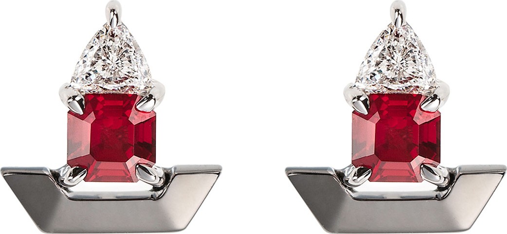 Nikos Koulis 18k White Gold Fame Ruby/Diamond Stud Earrings