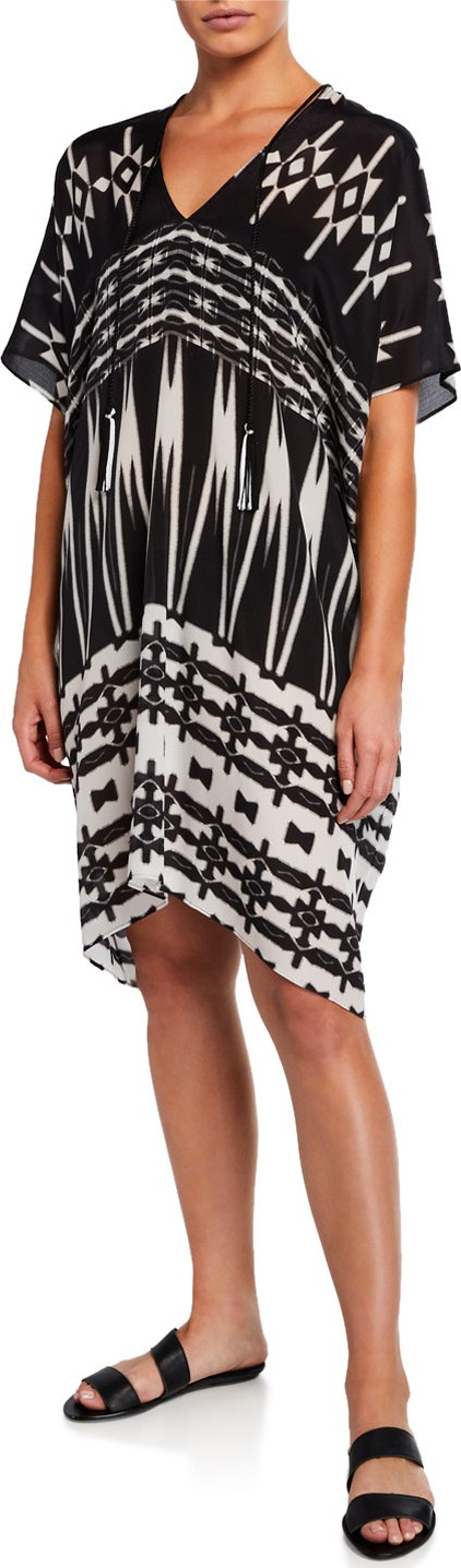 Marie France Van Damme Silk Relaxed-Fit Short-Boubou Coverup