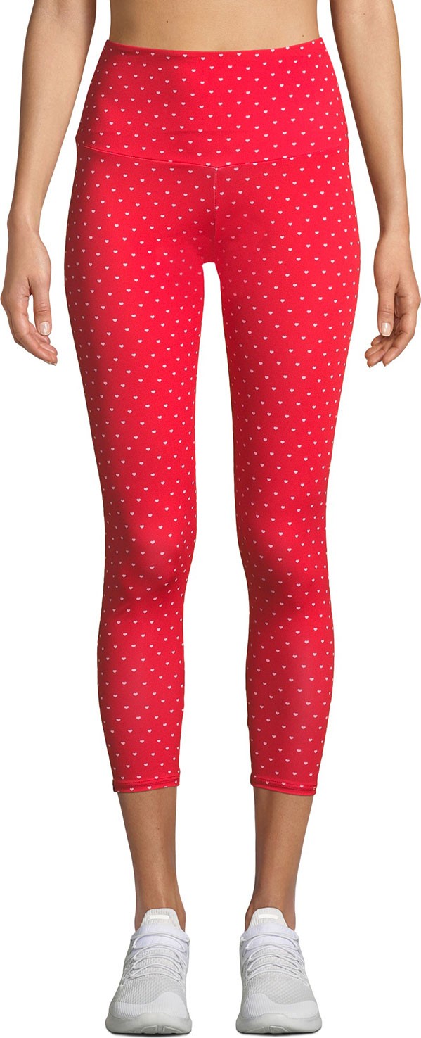 ONZIE High-Rise Basic Midi Heart-Print Yoga Leggings