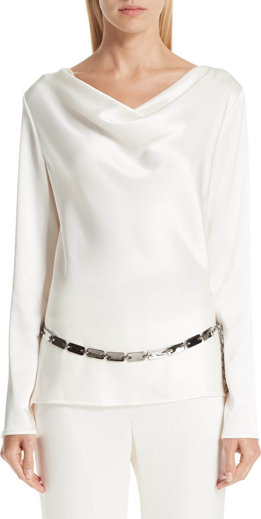 St. John Satin Cowl Neck Blouse