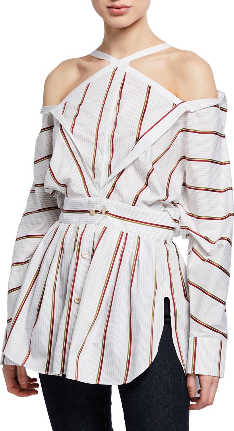 palmer//harding Victor Striped Cold-Shoulder Deconstructed Blouse